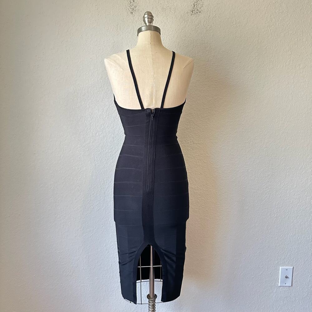 HERVE LEGER PARIS Icon Bodycon Dress Black Bandage Strappy Sweetheart - Picture 2 of 12